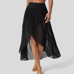 BNWT High Waisted High Low Ruffle Side Pocket Flare Mesh Skirt